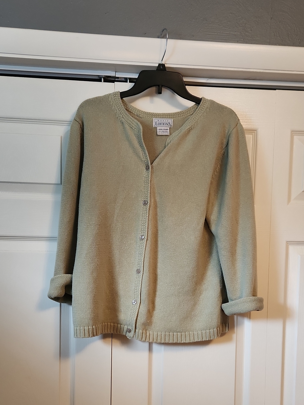 Basic Editions Light Sage Button-Front Knit Cardigan